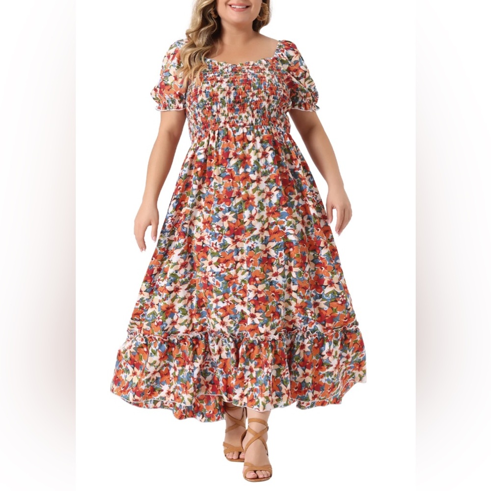 NWT 3X Agnes Orinda Floral Smocked Maxi Dress $52